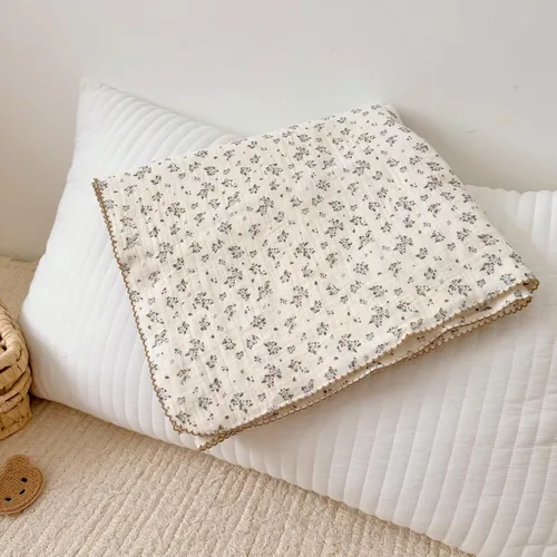 Miniatura 24 de BuLuTu Manta de 4 capas para niños pequeños, 100% algodón muselina, mantas de cama para niños, niñas, niños, con bonito patrón de flores de hibisco