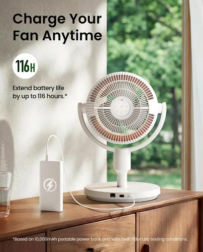 Miniatura 7 de SwitchBot Ventilador de pedestal inteligente, ventilador oscilante recargable para dormitorio, con cable e inalámbrico, ventilador de piso