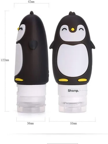 Miniatura 2 de Juego de botellas de viaje para líquidos, aprobados por la TSA a prueba de fugas, recipientes de viaje cosméticos de silicona, para champú, Pingüino