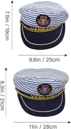 Miniatura 8 de EXCEART 2 sombreros de capitán ajustables, sombrero de marinero de yate, sombrero de barco azul marino, sombrero de fiesta náutica, gorra