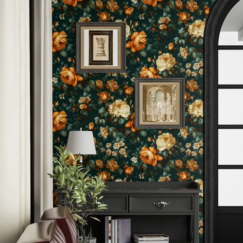 Miniatura 4 de Fvlow Papel tapiz floral verde vintage de 17.4 x 78 pulgadas, papel de contacto de flores Moody Flower, impermeable, apto para inquilinos, cubierta