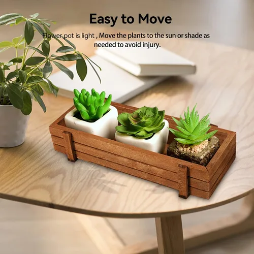 Miniatura 3 de Cyrank Macetero de madera, maceta, alféizar de la ventana, maceta rectangular para cactus suculentas, caja rectangular para interiores y exteriores