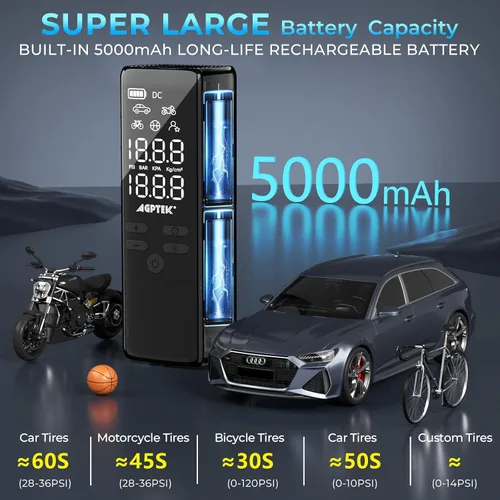Miniatura 6 de Inflador de neumáticos, compresor de aire portátil, medidor de presión de neumáticos, bomba de aire eléctrica, pantalla LCD con luz LED