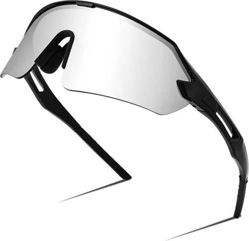 FEISEDY Gafas de sol deportivas para hombres y mujeres, protección UV400 al aire libre, ciclismo, conducción, pesca, B2987 004 Negro | Lente Espejo