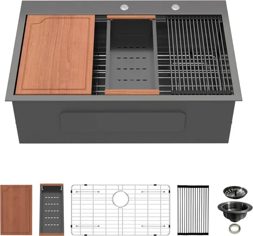 Miniatura 20 de Fregadero de cocina para exteriores 15 x 15 pulgadas, fregadero de bar de 15 x 15 pulgadas, fregaderos de cocina de acero inoxidable de calibre 16