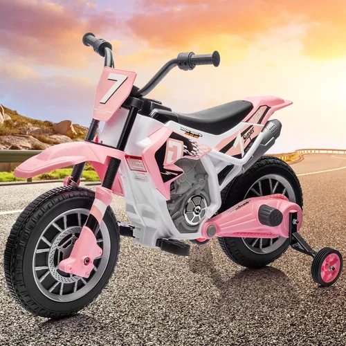 Miniatura 9 de JOYLDIAS Motocicleta de cross para niños, 12V7AH con batería, motocicleta para niños, bicicleta de calle todoterreno con música, ruedas de Rosa