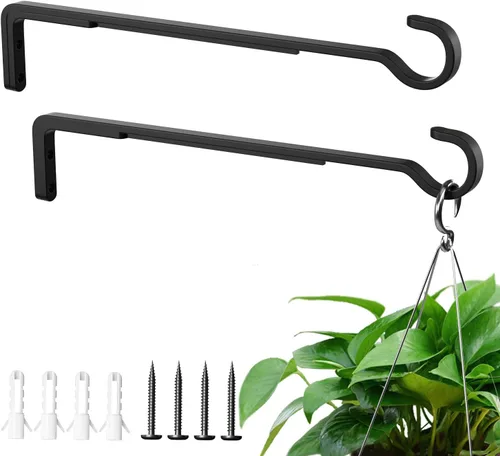 Miniatura 13 de Saffruff Paquete de 2 perchas blancas resistentes de 8 pulgadas para plantas al aire libre, soportes de hierro para colgar plantas en el exterior