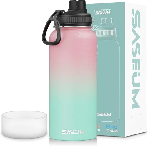Miniatura 29 de SASEUM Botella de agua de acero inoxidable de 12 onzas, botella aislada sin BPA con tapa de boquilla a prueba de fugas, botella de metal de boca