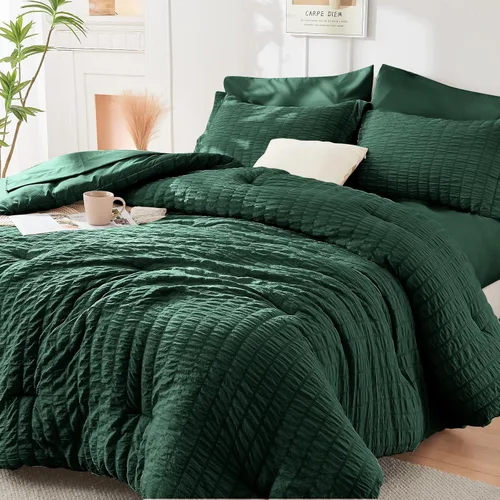Miniatura 48 de HYMOKEGE - Juego de edredón tamaño king, color verde azulado, de sirsaca, de 7 piezas, para todas las estaciones, en una bolsa, para dormitorio