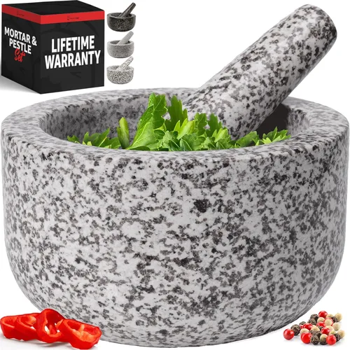 Miniatura 14 de Priority Chef Juego de mortero y mortero de granito natural extra grande de servicio pesado, 4 tazas, tallado a mano, haz guacamole fresco, salsa