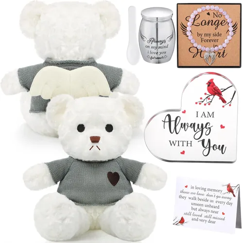 Miniatura 12 de Kenning Juego de Regalo Funerario de 5 Piezas para Cremación, Oso de Peluche para Cenizas con Cuchara, Pequeña Urna de Recuerdo, Placa Memorial