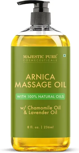 MAJESTIC PURE Aceite de masaje de árnica para terapia de masaje, refrescante y relajante, aceites naturales para todo tipo de piel, loción de masaje