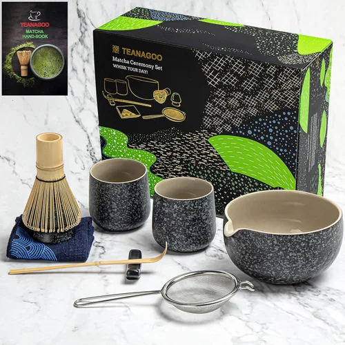TEANAGOO Juego de 9 Piezas Batidor de Matcha, Juego de Matcha de Cerámica, Kit de Matcha para Ceremonia, Juego de Té Matcha para Hacer Negro carbón 2