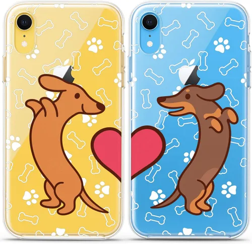 Miniatura 7 de Fundas a juego para parejas compatibles con iPhone 16 15 14 13 12 11 Pro Max Mini Xs X 6s 8 Plus 7+ Xr 10 SE 5 Doxie Dog Paw Pattern Cute Art Mate