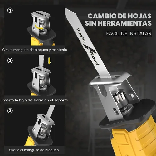 Miniatura 4 de Sierra recíproca inalámbrica para batería Dewalt de 20V, sierras recíprocas con motor de escobillas de 150W, velocidad variable de 0-3500 SPM, kit