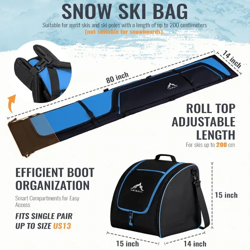 Miniatura 2 de GoHimal Ski Bag and Boot Bag Combo, Padded Skis Bag for Air Travel, Safety Reinforce Ski Carrier Bag Fits for Skis Up to 200 CM and Boots Up To