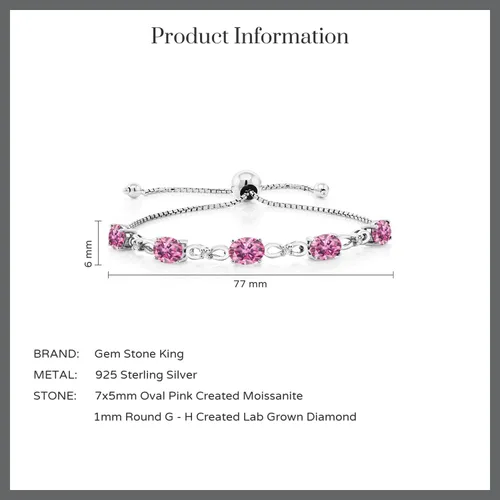 Miniatura 103 de Gem Stone King Pulsera de tenis de diamantes cultivados en laboratorio con piedra natal de 3-6 quilates para mujer, plata de ley 925, ovalada