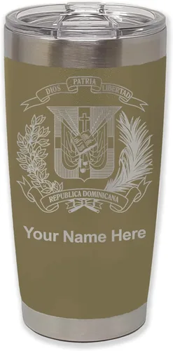 Miniatura 36 de LaserGram Taza aislada al vacío de 20 onzas, escudo de armas, República Dominicana, grabado personalizado incluido (gris)