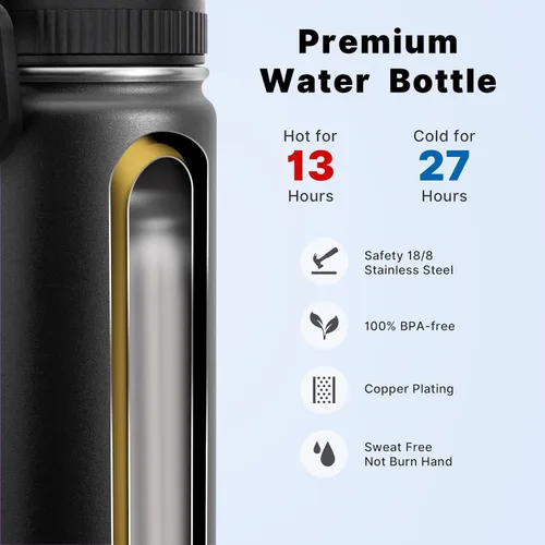 Miniatura 2 de koodee Botella de agua de acero inoxidable de 16 onzas con aislamiento al vacío de doble pared con pajilla, paquete de 2 botellas de agua deportivas