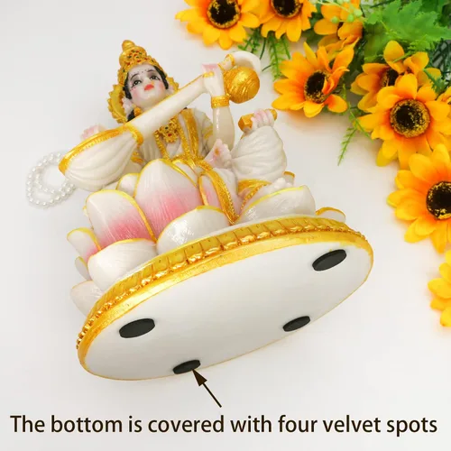 Miniatura 8 de alikiki Estatua de Saraswati de la diosa hindú grande, 8.7 pulgadas de alto, aspecto de mármol, ídolo indio Saraswati, escultura india Diwali Murti