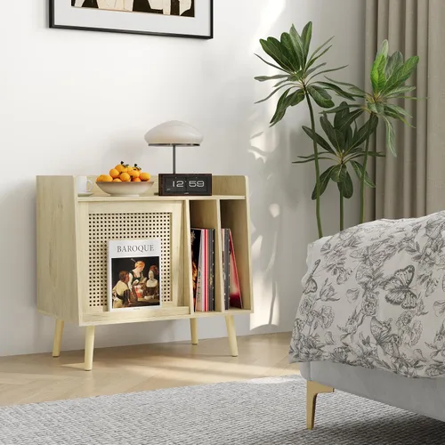 Miniatura 9 de Semiocthome Soporte para tocadiscos con almacenamiento de vinilo, mesa de tocadiscos con estante de almacenamiento, soporte giratorio con puerta
