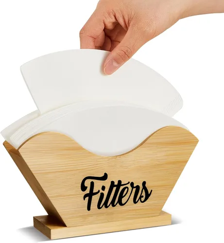 Juexica Soporte de filtro de café con cono de granja, número de almacenamiento 4, soporte de madera rústica, organizador de montaje en mostrador