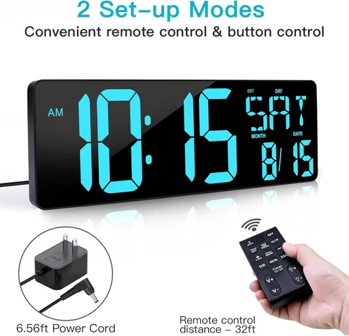 Miniatura 6 de XREXS Reloj de pared digital grande de 17.2 pulgadas, sincronización Bluetooth, relojes atómicos precisos con control remoto, reloj de abuelo