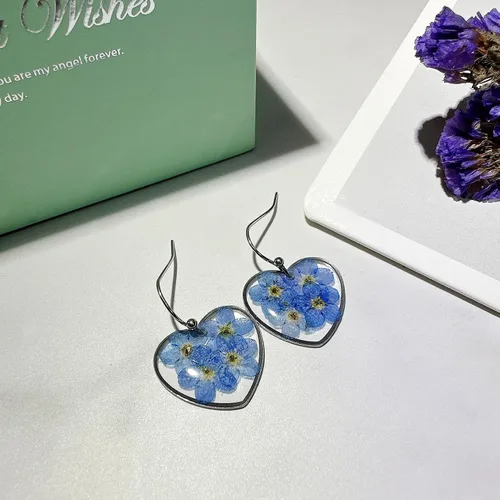 Miniatura 7 de Pressed Flower Earrings,Handmade Forget-Me-Not and Queen Anne's Lace Wildflower Earrings,Unique Resin Dried Flower,Perfect for Parties