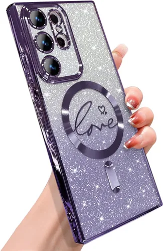 Miniatura 221 de ZONRW - Funda para Samsung Galaxy S22 Ultra magnética, para mujeres y niñas, cubierta trasera suave, lujosa, con corazón de amor, bling, degradado