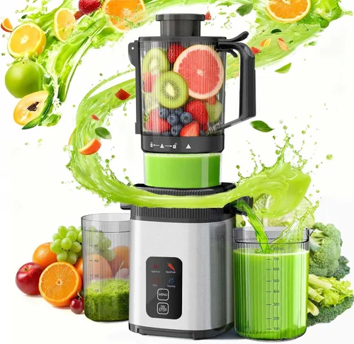 Kismile Exprimidor de prensa en frío con control táctil y 3 modos, 4.5 pulgadas de ancho de alimentación exprimidor lento para frutas y verduras