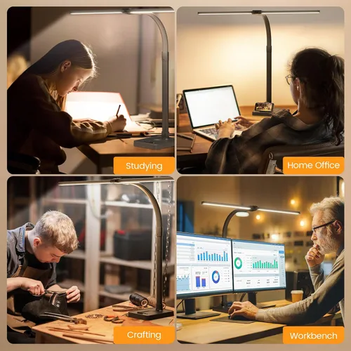Miniatura 3 de lámpara LED de escritorio con base - brillante lámpara de computadora regulable con soporte para teléfono, luz de escritorio flexible de 24W