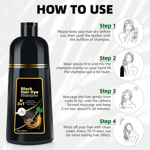 Miniatura 6 de Champú de tinte para el cabello negro 3 en 1 para Gray Coverag Color Shampoo para mujeres/hombres Instant Herbal Semi permanente champu para canas