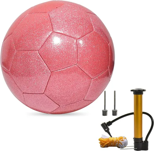 Miniatura 9 de Juego de pelota de fútbol con purpurina con inflador, tamaño 3, 4, 5, bolas de entrenamiento rosa dorado y morado para jóvenes, adolescentes