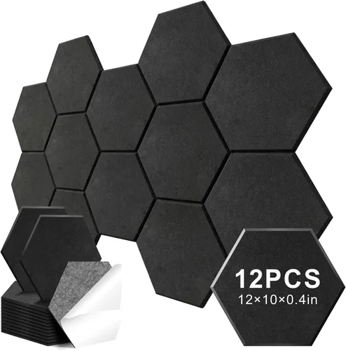 Paquete de 12 paneles acústicos hexagonales, paneles autoadhesivos para amortiguar el sonido, paneles de espuma a prueba de sonido para paredes,