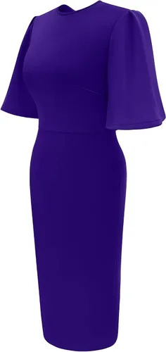 Miniatura 2 de Memoriesea - Vestido midi entallado con mangas cortas acampanadas con volantes para mujer