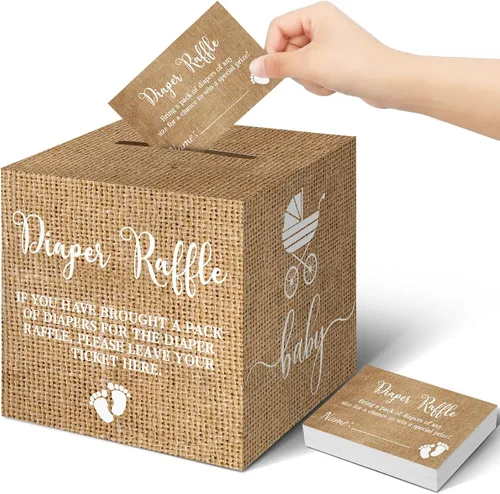 Miniatura 54 de Teling 51 boletos para rifas de pañales con caja de tarjetas, decoración de baby shower, caja de soporte para baby shower, para fiesta de rifas