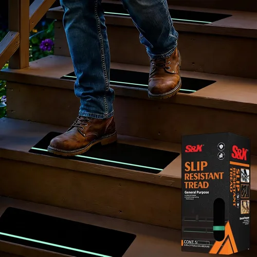 Miniatura 8 de S&X Peldaños de escaleras con cinta antideslizante reflectante de rayas 5 unidades/paquete, peldaños reflectantes de 6 x 24 pulgadas, peldaños