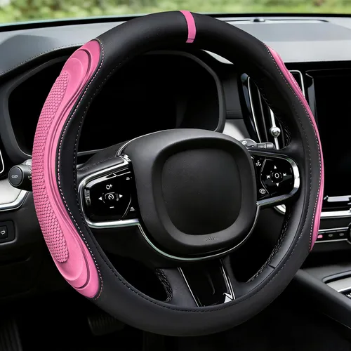 Miniatura 9 de XCBYT Funda para volante, de cuero negro, gran agarre con panal 3D, instalación rápida y sin esfuerzo, anillo interior de silicona antideslizante