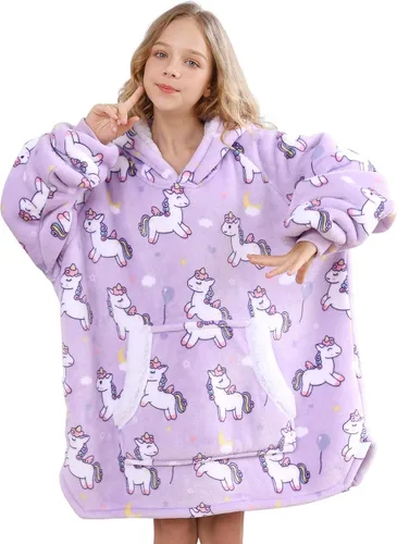 Miniatura 7 de Topblan Manta con Capucha para Niños, Niñas, Adolescentes, Manta de Franela y Sherpa de Gran Tamaño con Capucha, Bolsillo y Mangas