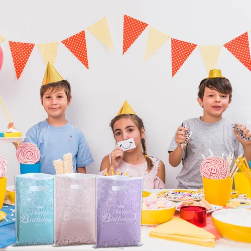 Miniatura 6 de Paquete de 30 bonitas bolsas de regalo para fiesta, 10 unidades, color verde azulado, 10 unidades, rosa, 10 bolsas de dulces de mampostería moradas