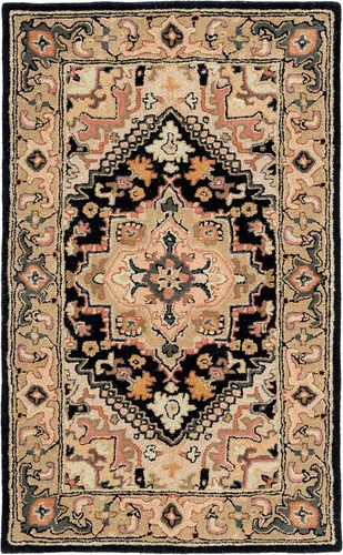 SAFAVIEH Alfombra Accent de 2 x 3 pulgadas, colección Heritage, color negro y dorado, hecha a mano, diseño tradicional de medallón oriental, ideal