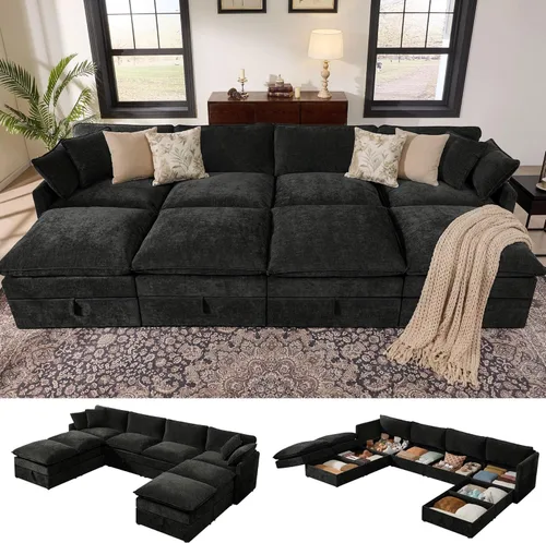 Miniatura 22 de Ihanherry Sofá cama modular de gran tamaño con almacenamiento, sofá nube modular de 6 plazas de 103 pulgadas con otomanas móviles, sofás de felpilla