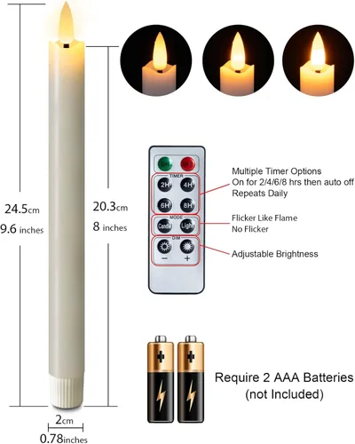Miniatura 3 de Homemory Velas cónicas sin llama con cera y temporizador remoto con atenuador, candelabros LED parpadeantes, velas de ventana operadas con batería