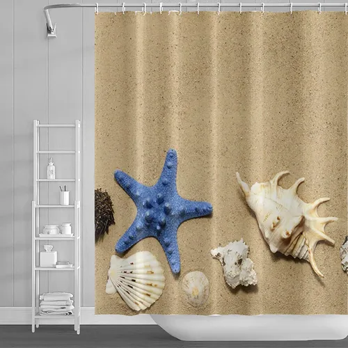 Miniatura 17 de Yeele Cortina de ducha con diseño de delfín, diseño de animales submarinos, tropical, con temática de vida silvestre, océano, azul, para baño