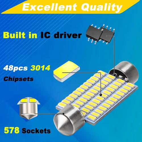 Miniatura 5 de 578 bombillas LED para automóvil, 1.654 in, 1.614 in, 211-2 212-2, 212-2, bombillas LED festoon de 1.65 pulgadas 48-SMD 3014, luces LED de festoon