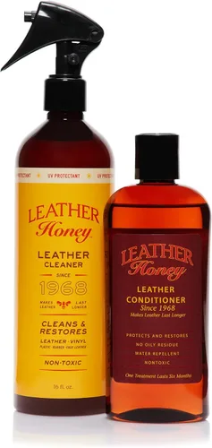 Paquete de Limpiador y Acondicionador Leather Honey con Limpiador en Spray de 16 oz con Protector UV y Acondicionador de 8 oz