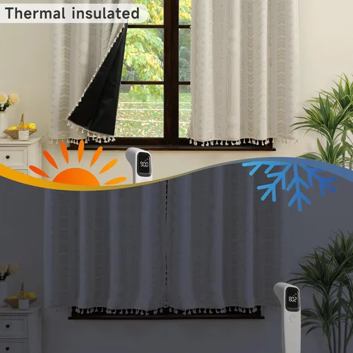Miniatura 6 de Cortinas Boho ColorBird Beige Crema opacas, 2 paneles de 63 pulgadas de largo, tratamiento para ventanas con aislamiento térmico, estampado