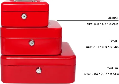 Miniatura 8 de Caja de dinero pequeña con bandeja de dinero y cerradura, caja de dinero de metal para efectivo, caja de seguridad de 7.87 x 6.3 x 3.54 pulgadas
