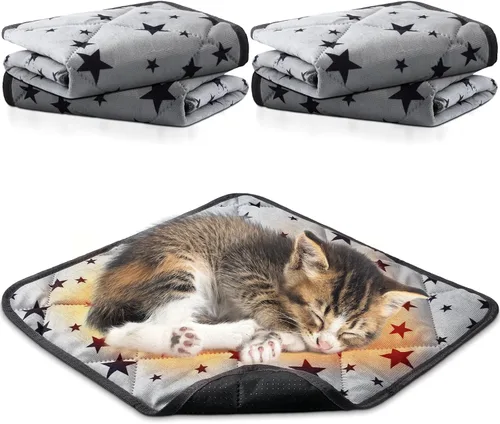 Miniatura 16 de Namalu Paquete de 4 Camas Autocalentables para Gatos, Alfombrilla Autocalentable para Gatos con Patrón de Estrella, Almohadilla Suave para Jaula