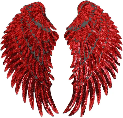 Sun Kea 1 par de lentejuelas alas de ángel motivo DIY bordado hierro en parche apliques decoración rojo